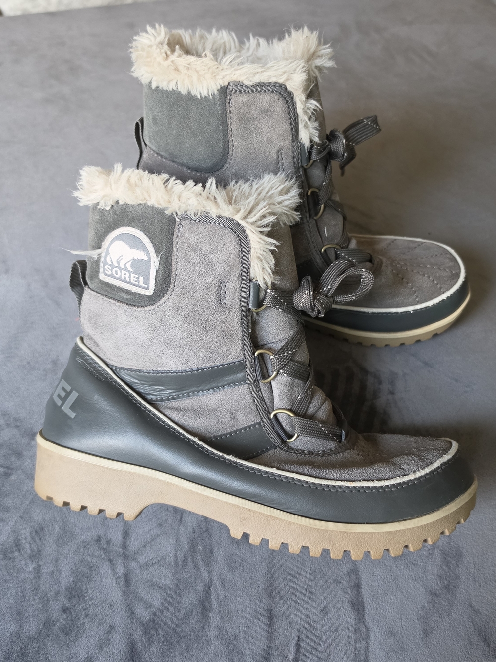 Sorel Women's Gray Faux-Fur Winter Boots Size 7.5